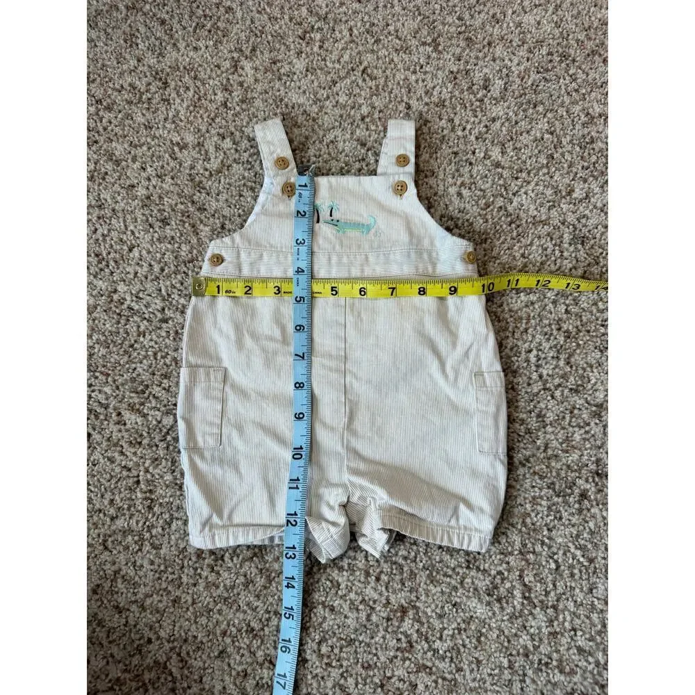 Janie & Jack baby overalls, shorts, 3-6 months, Tan & white; with Alligator